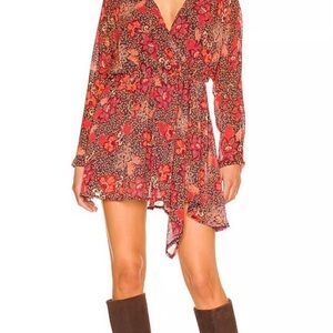 Free People Red Floral Long Sleeve Dress
